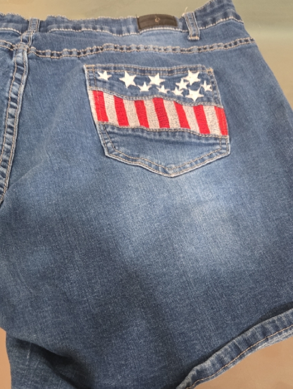 Denim Jean Shorts with Flag Pocket Accents - Blue - Picture 3 of 10
